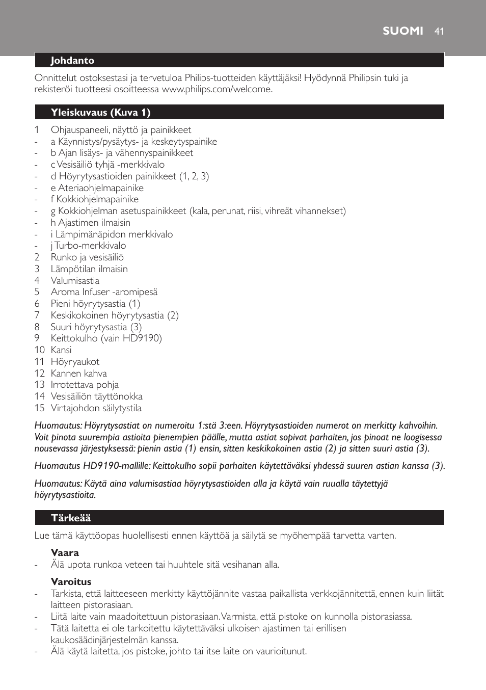 Suomi | Philips Avance Collection Cuiseur Vapeur User Manual | Page 41 / 116