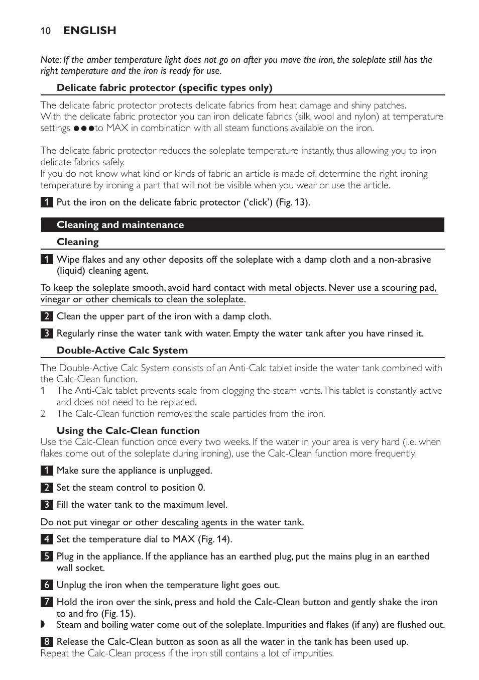 Philips Azur Fer vapeur User Manual | Page 10 / 76