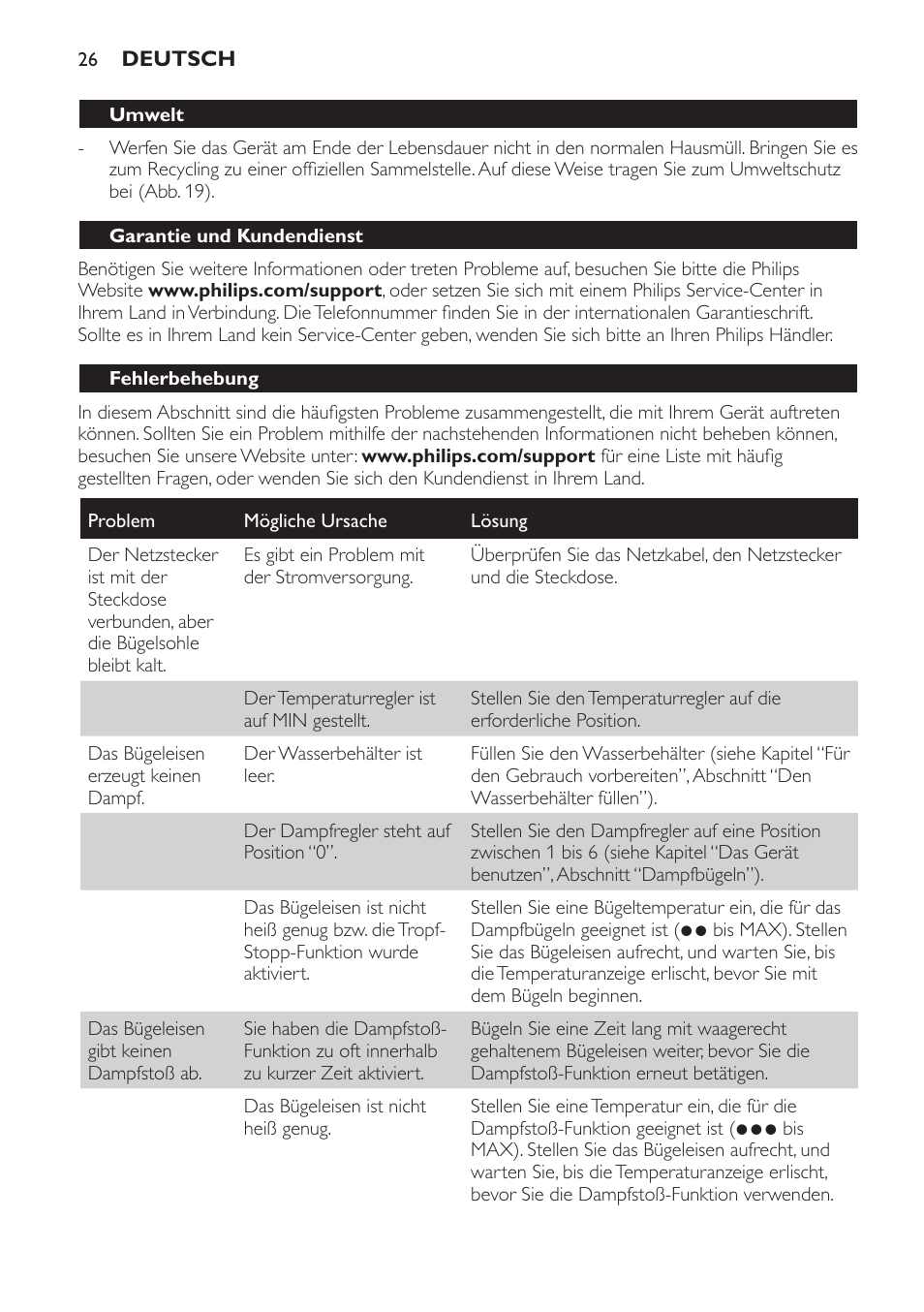 Philips Azur Fer vapeur User Manual | Page 26 / 76