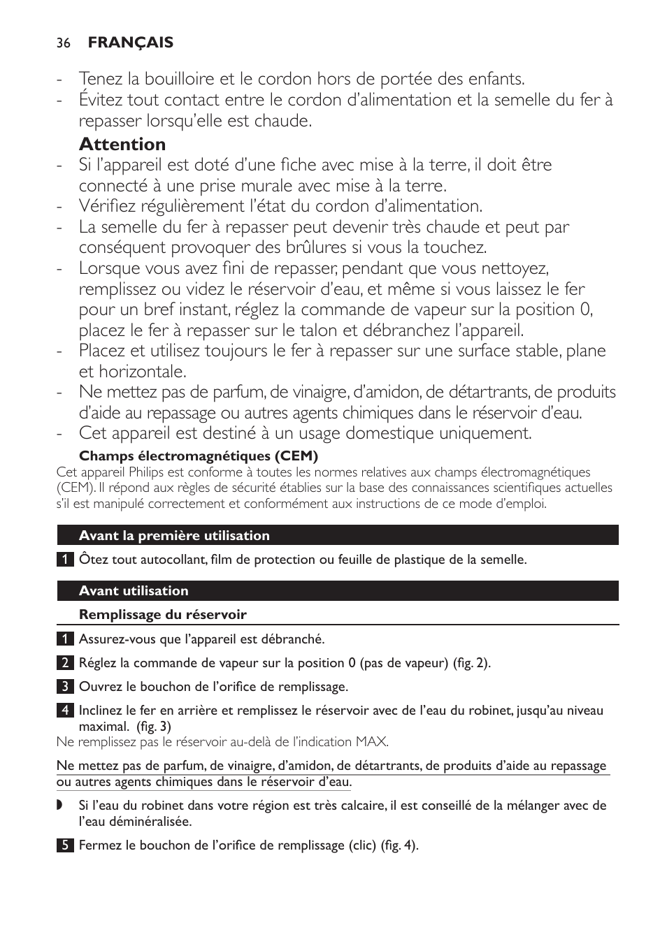 Philips Azur Fer vapeur User Manual | Page 36 / 76