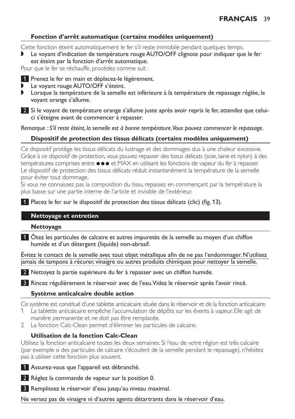 Philips Azur Fer vapeur User Manual | Page 39 / 76