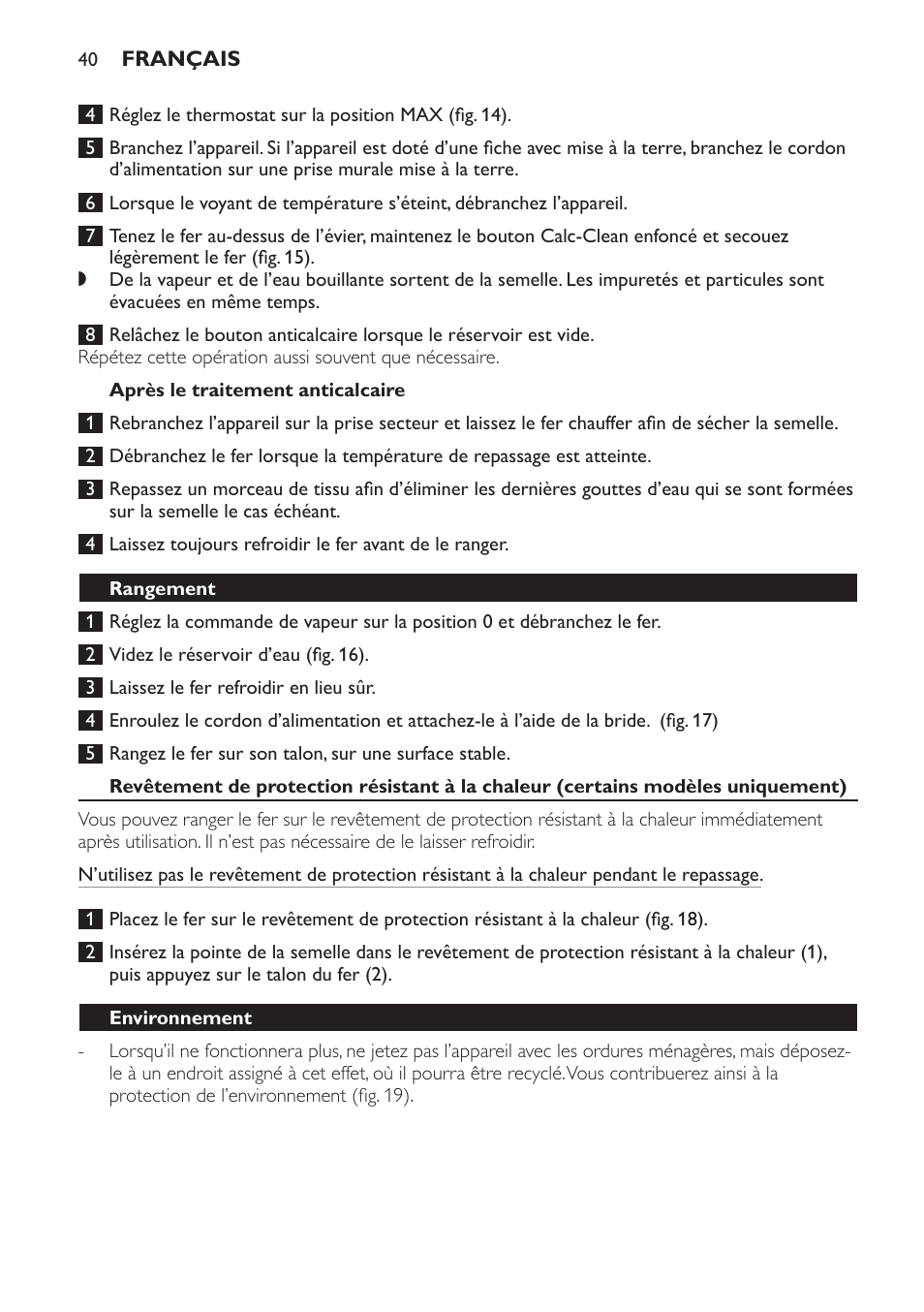 Philips Azur Fer vapeur User Manual | Page 40 / 76