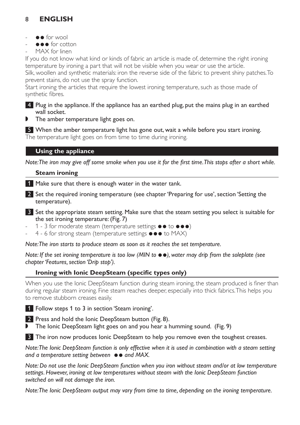 Philips Azur Fer vapeur User Manual | Page 8 / 76