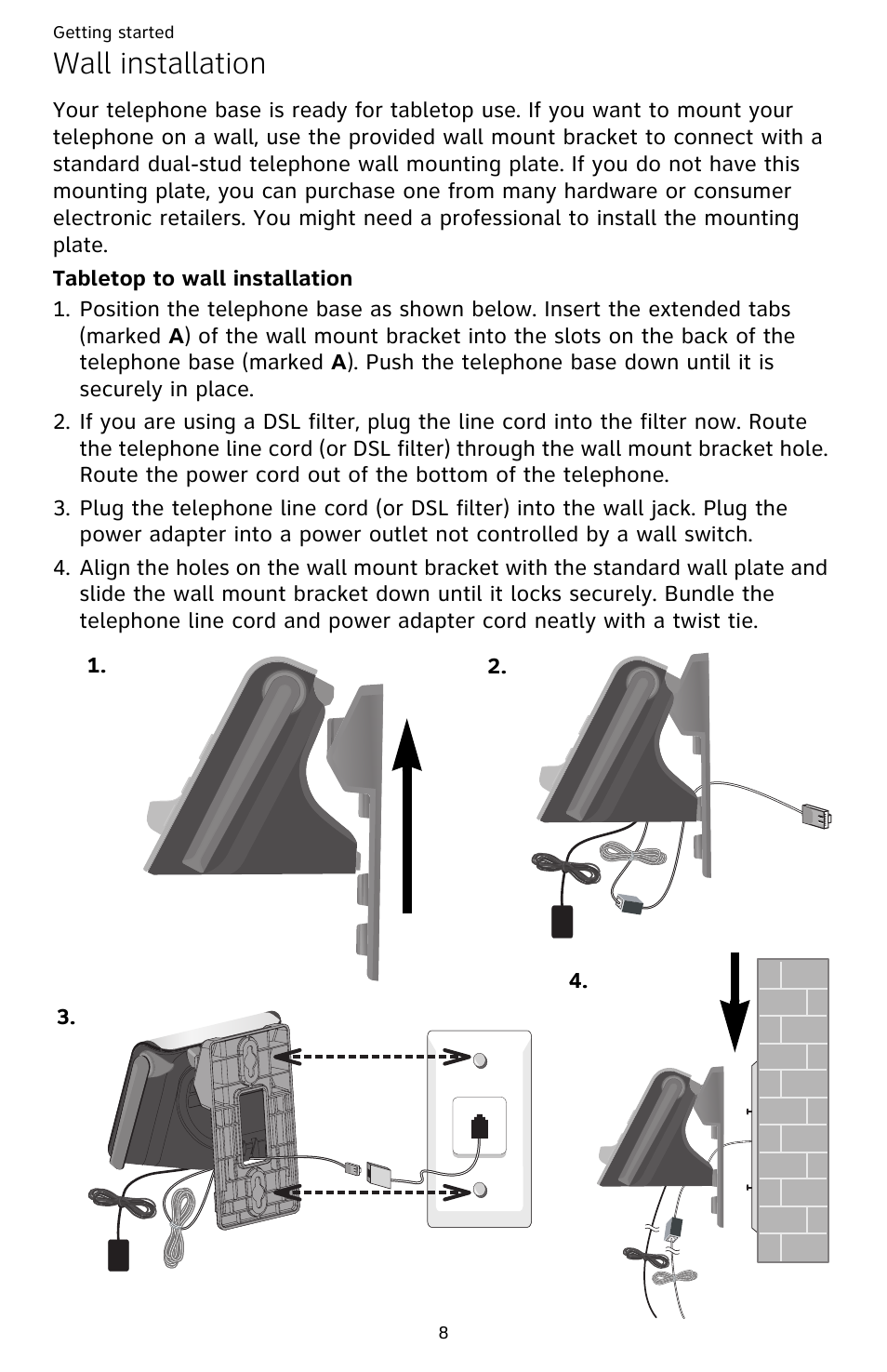 Wall installation | AT&T DECT CL82359 User Manual | Page 13 / 77