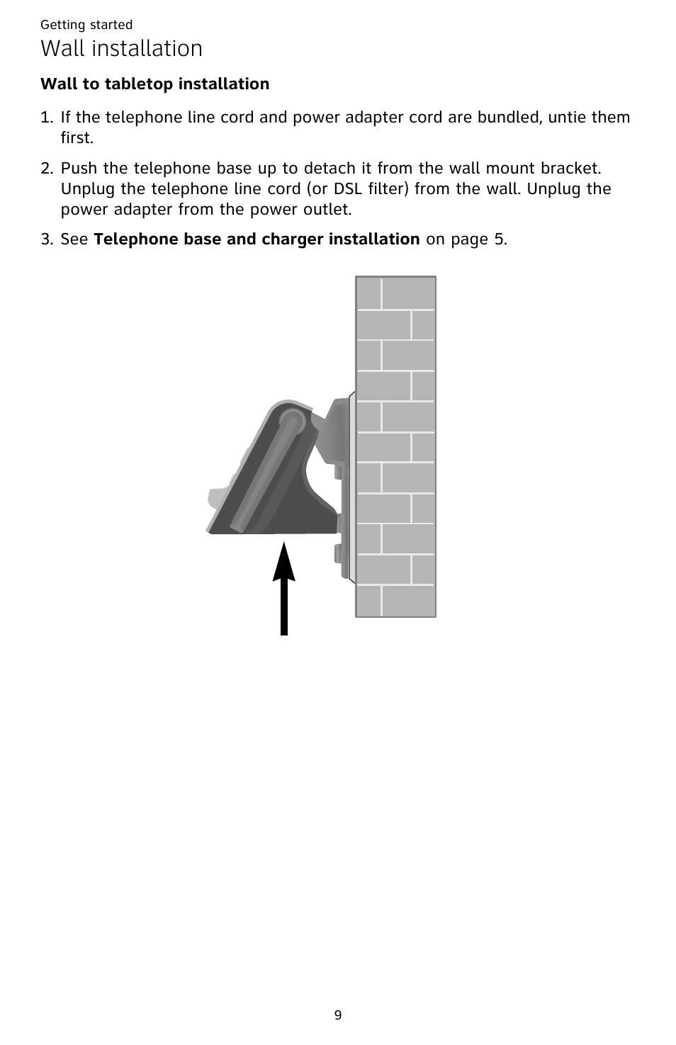 Wall to tabletop installation, Wall installation | AT&T DECT CL82359 User Manual | Page 14 / 77