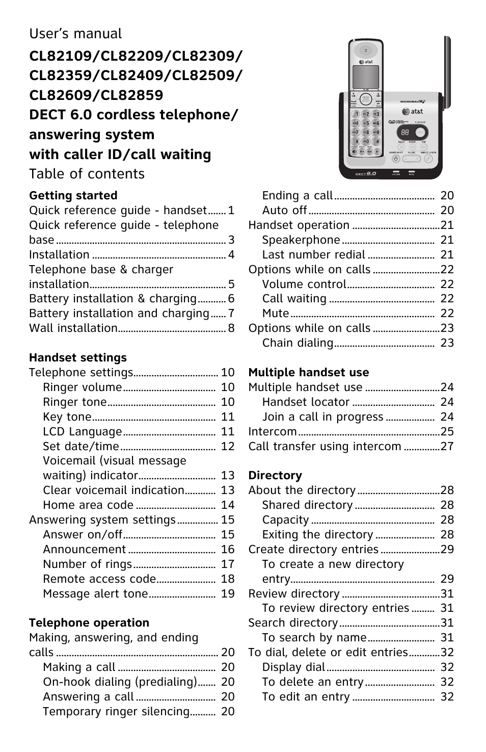 AT&T DECT CL82359 User Manual | Page 4 / 77