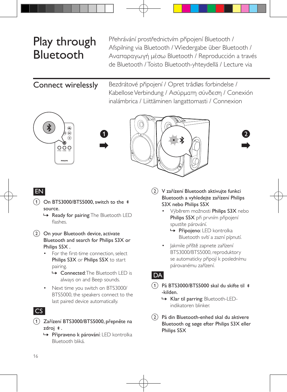 Play through bluetooth, Connect wirelessly | Philips enceintes sans fil stéréo User Manual | Page 16 / 52