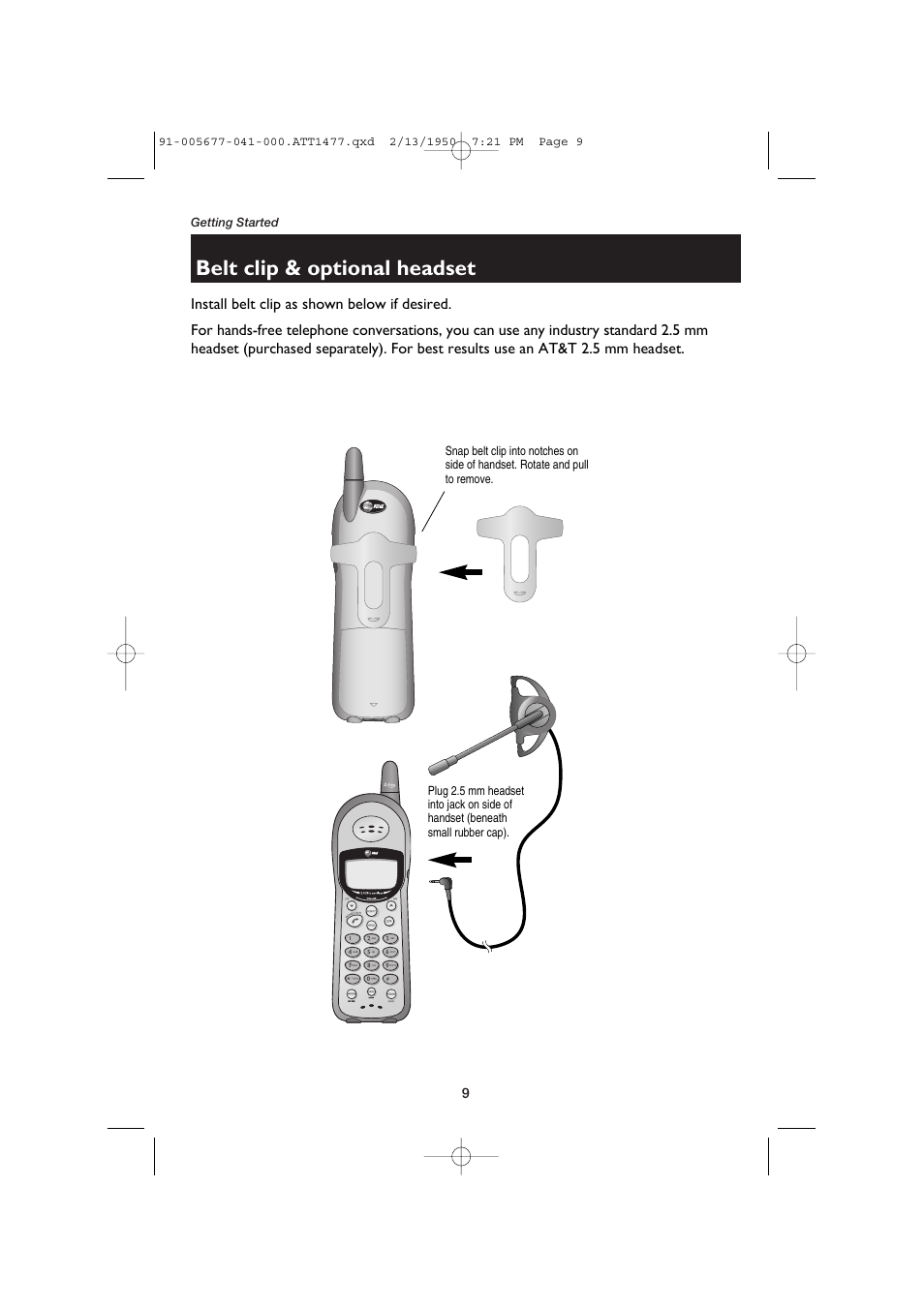 Belt clip & optional headset | AT&T 1177 User Manual | Page 11 / 47