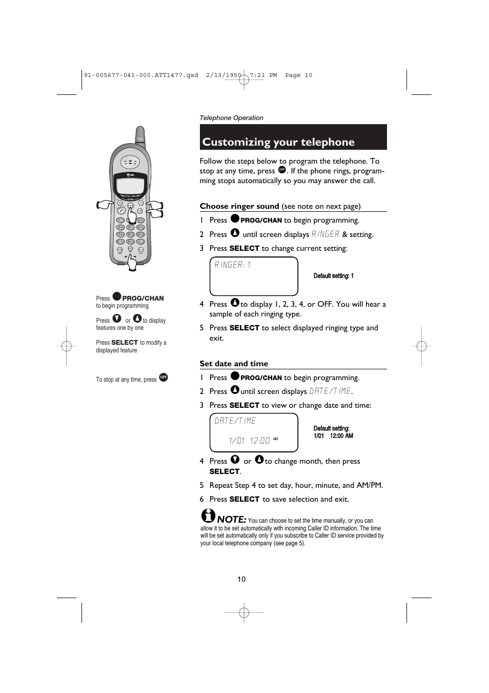 Ocustomizing your telephone | AT&T 1177 User Manual | Page 12 / 47