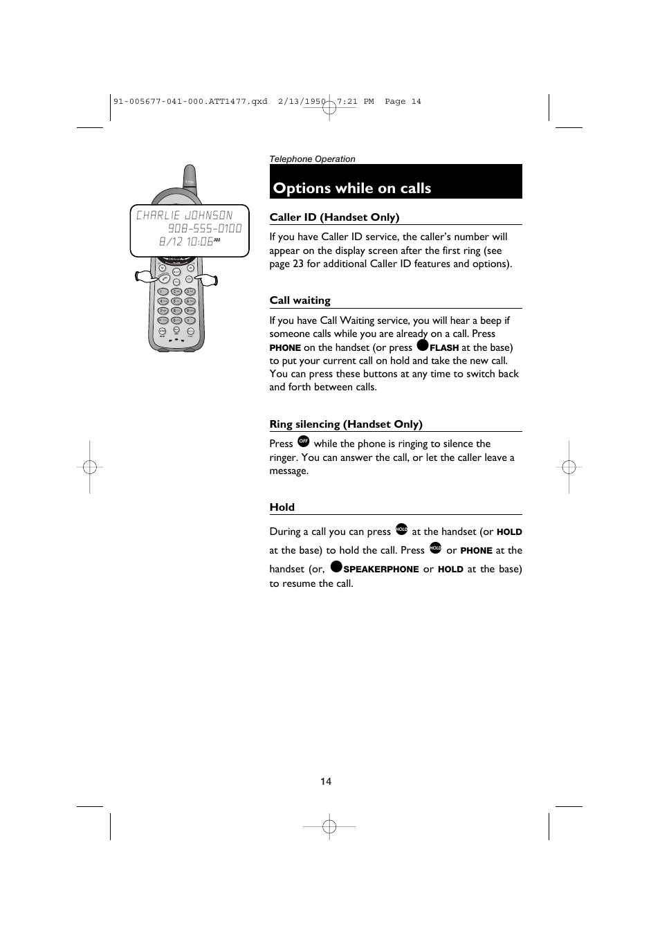 Options while on calls | AT&T 1177 User Manual | Page 16 / 47