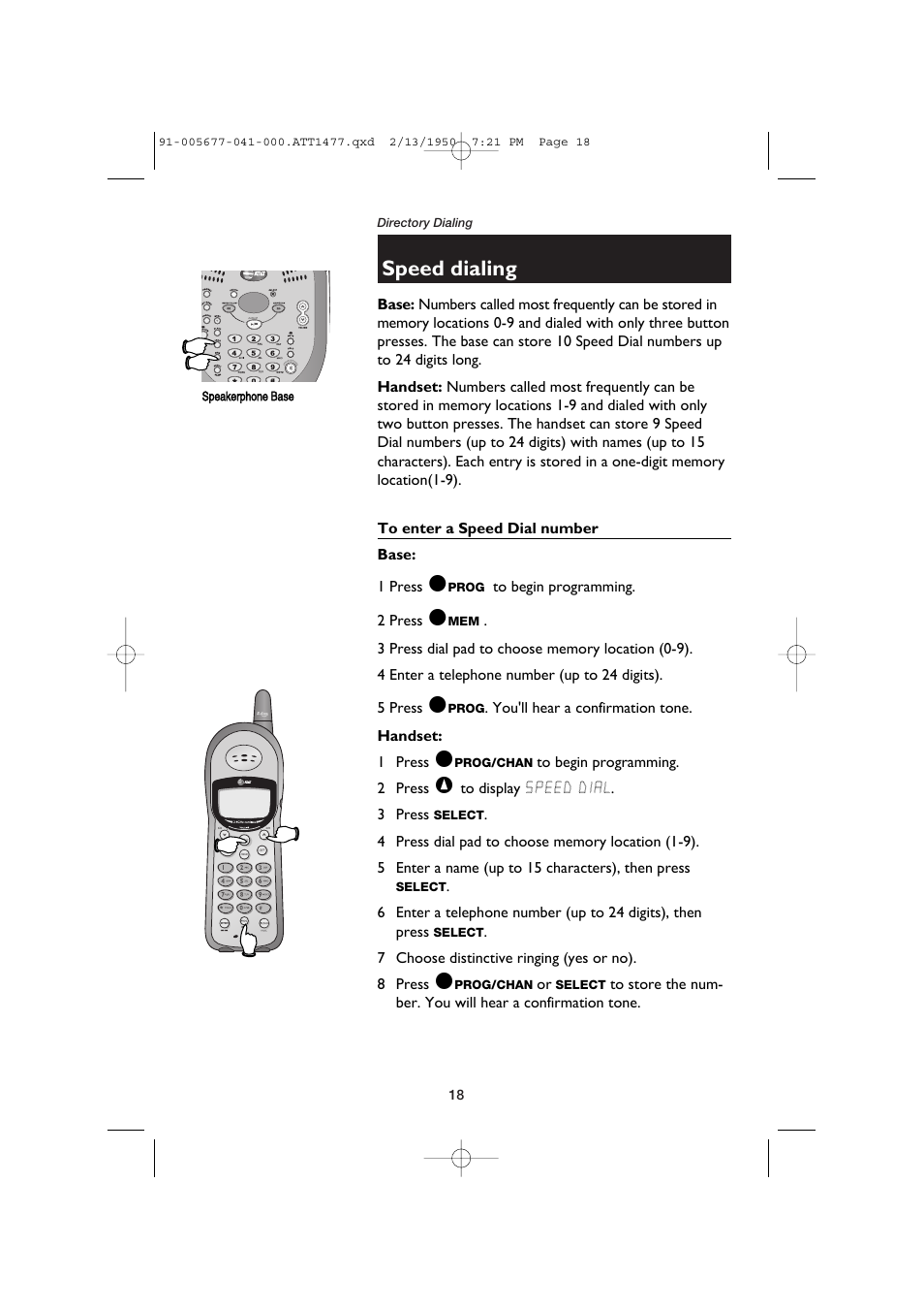 Speed dialing | AT&T 1177 User Manual | Page 20 / 47