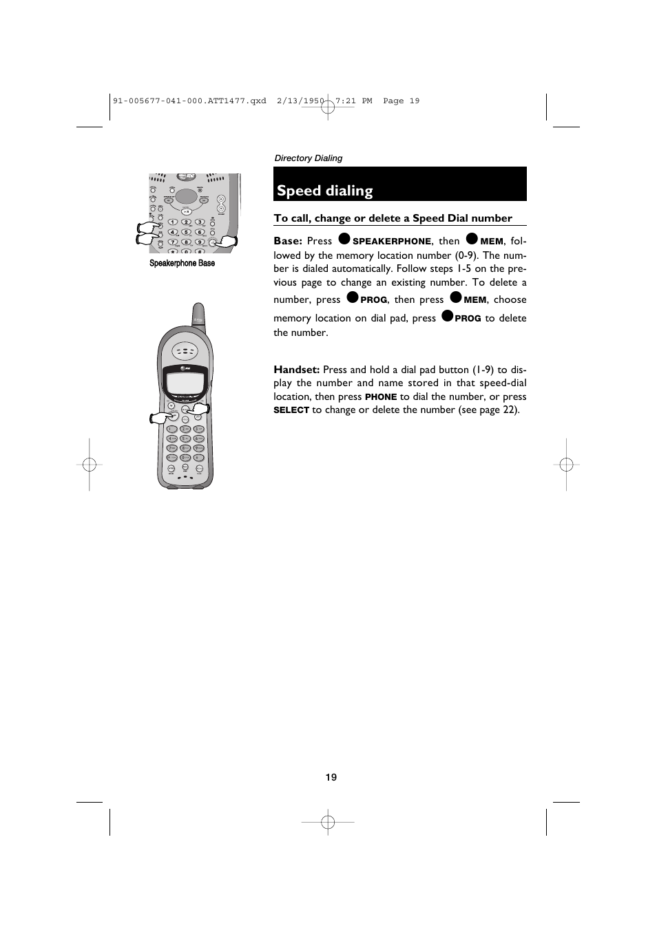 Speed dialing | AT&T 1177 User Manual | Page 21 / 47