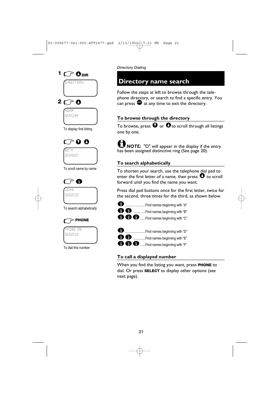 Directory name search | AT&T 1177 User Manual | Page 23 / 47