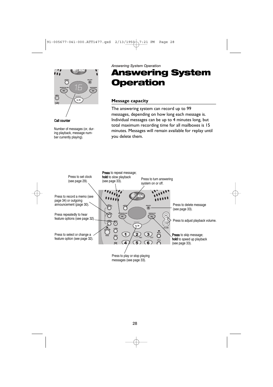 Answering system operation | AT&T 1177 User Manual | Page 30 / 47