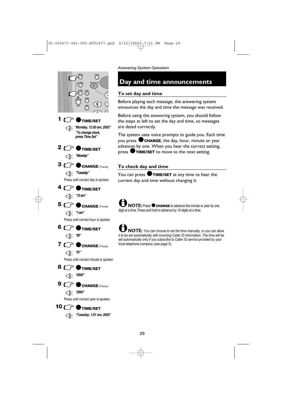 Day and time announcements | AT&T 1177 User Manual | Page 31 / 47