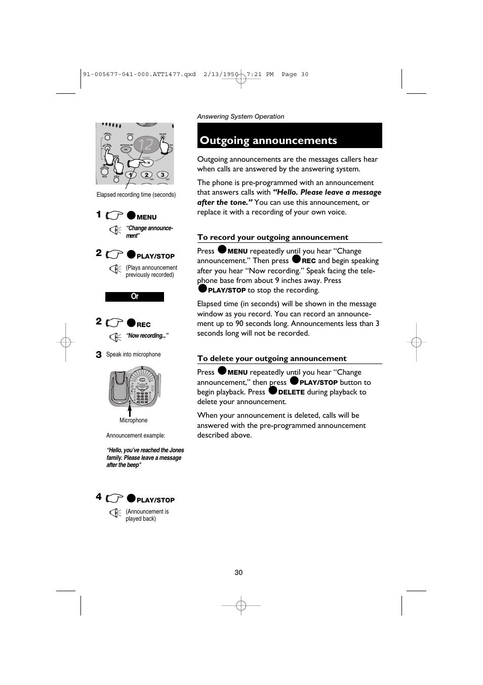 Outgoing announcements | AT&T 1177 User Manual | Page 32 / 47