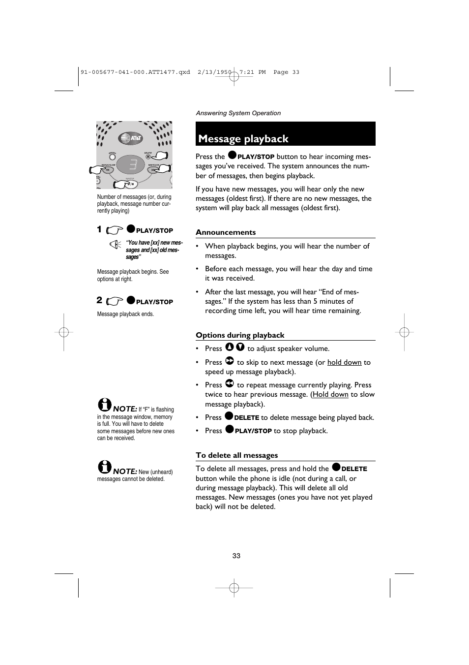 Message playback | AT&T 1177 User Manual | Page 35 / 47