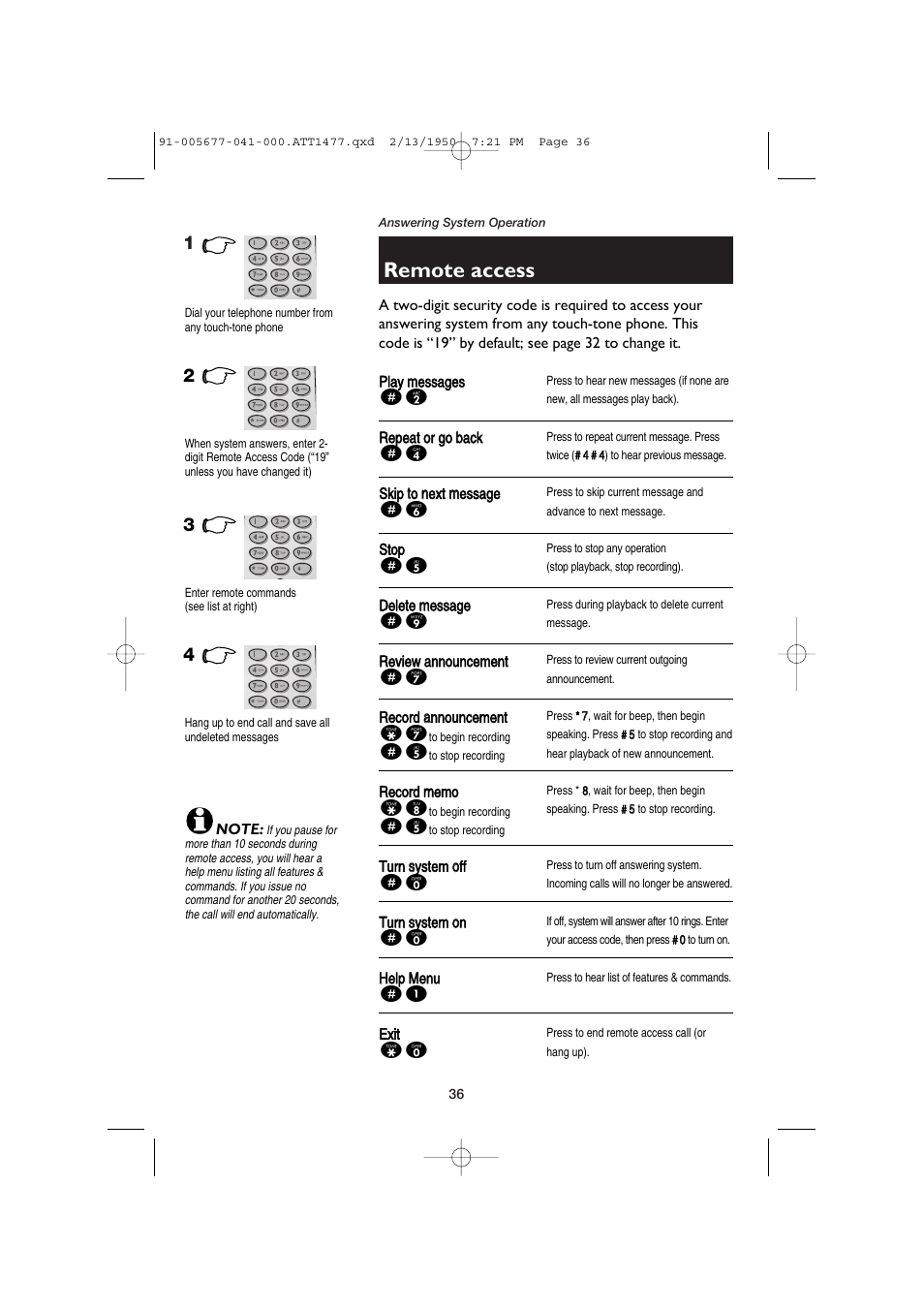 Remote access | AT&T 1177 User Manual | Page 38 / 47