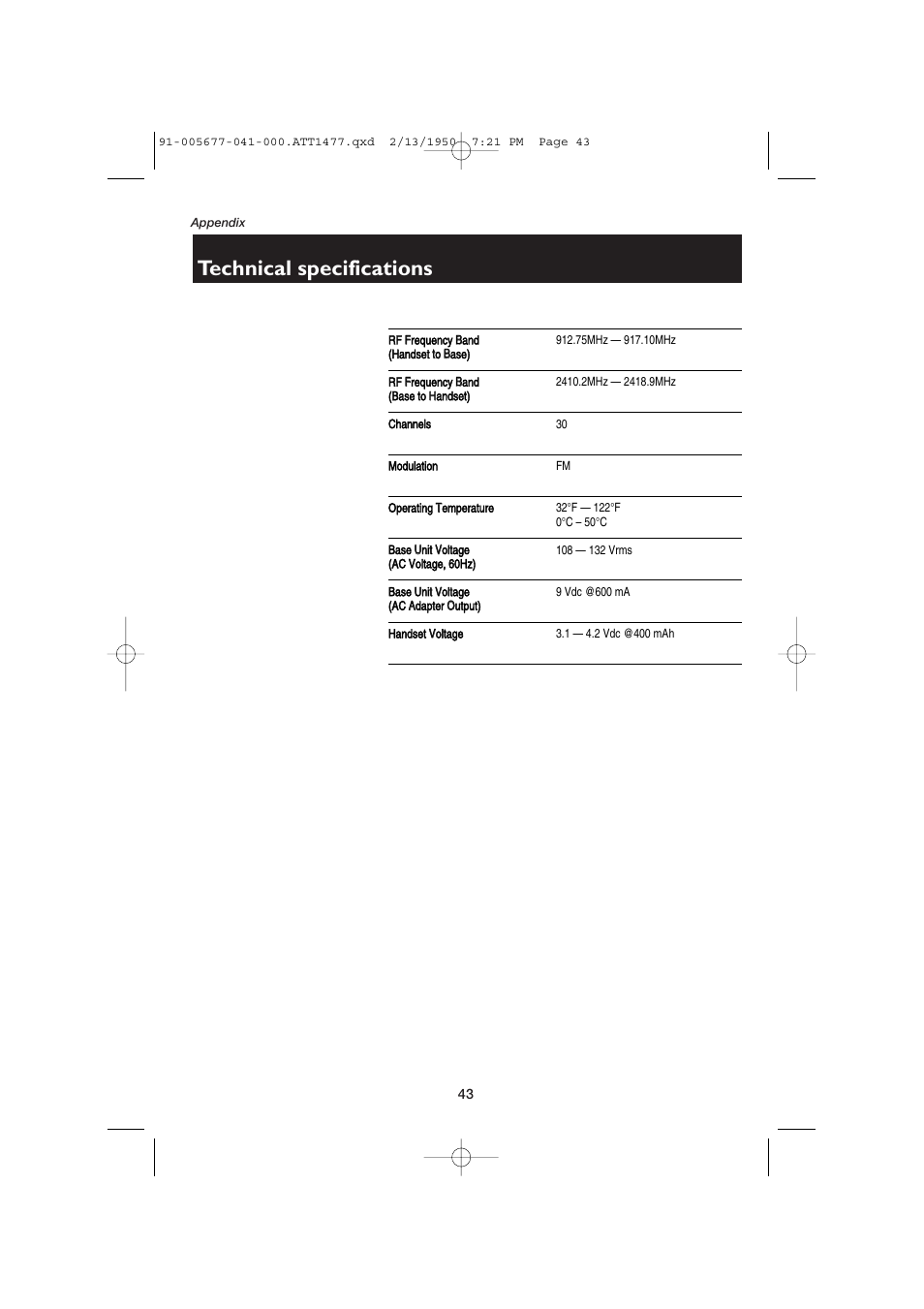 Technical specifications | AT&T 1177 User Manual | Page 45 / 47