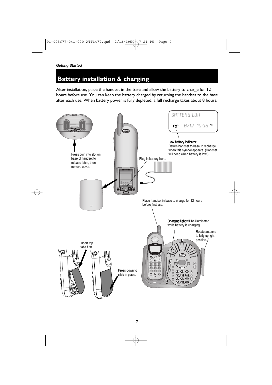 Battery installation & charging | AT&T 1177 User Manual | Page 9 / 47