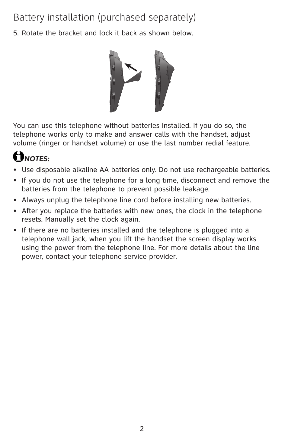 Battery installation (purchased separately) | AT&T CL2939 User Manual | Page 3 / 10