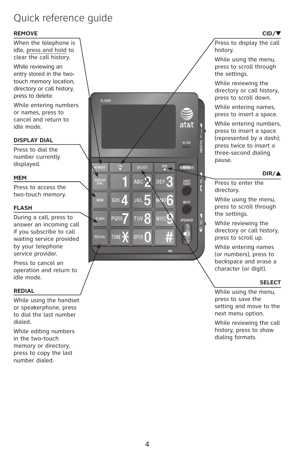 Quick reference guide | AT&T CL2939 User Manual | Page 5 / 10