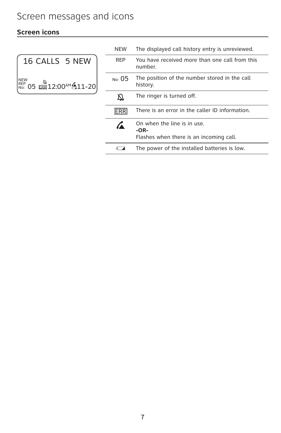 Screen messages and icons, Calls  new | AT&T CL2939 User Manual | Page 8 / 10