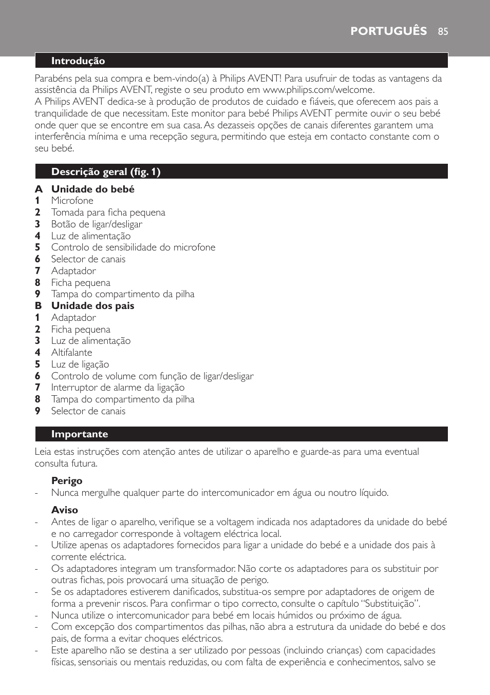Philips AVENT Écoute-bébé analogique User Manual | Page 85 / 120