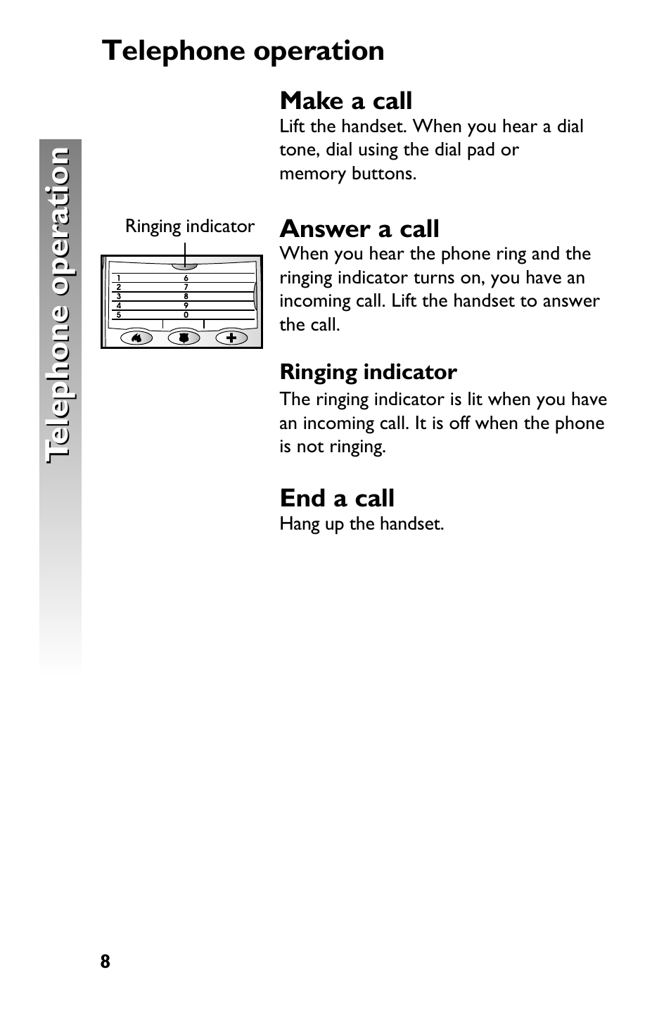 Telephone operation, Make a call, Answer a call | End a call | AT&T 915 User Manual | Page 11 / 20