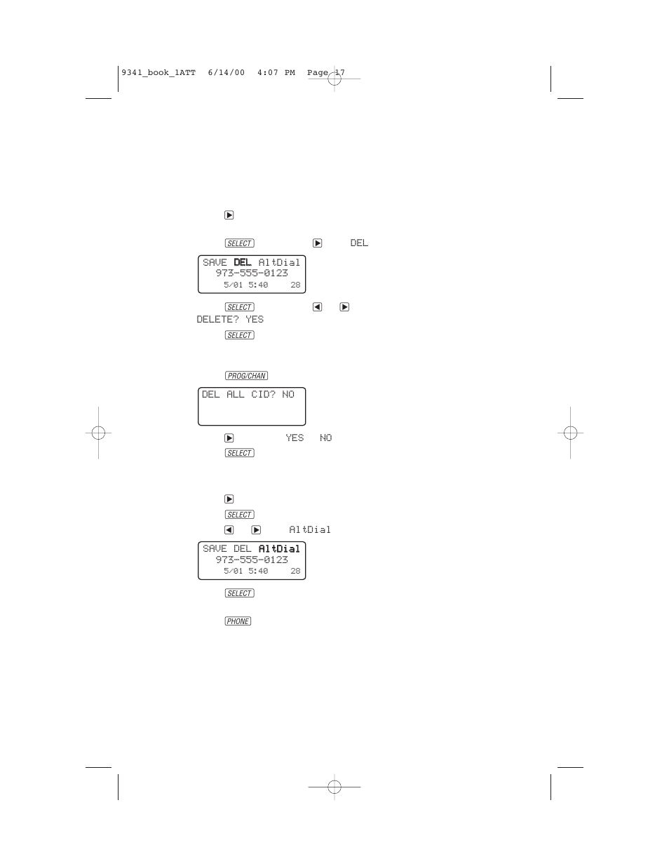 Caller id operation, Delete call history, Dial a displayed number | AT&T 9341 User Manual | Page 19 / 26