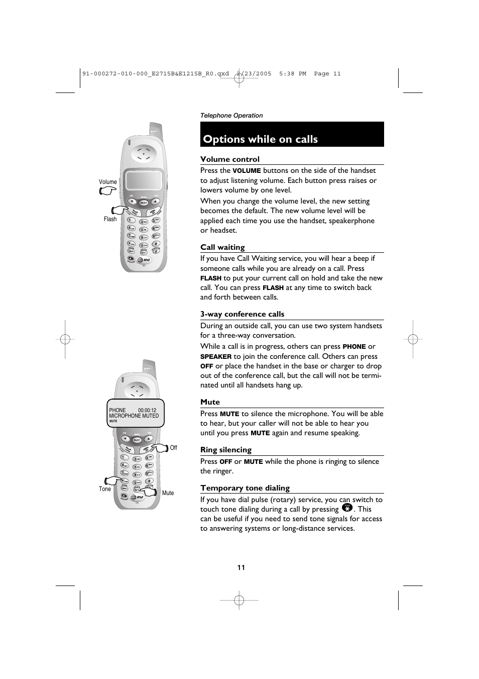Options while on calls | AT&T E2715B User Manual | Page 13 / 28