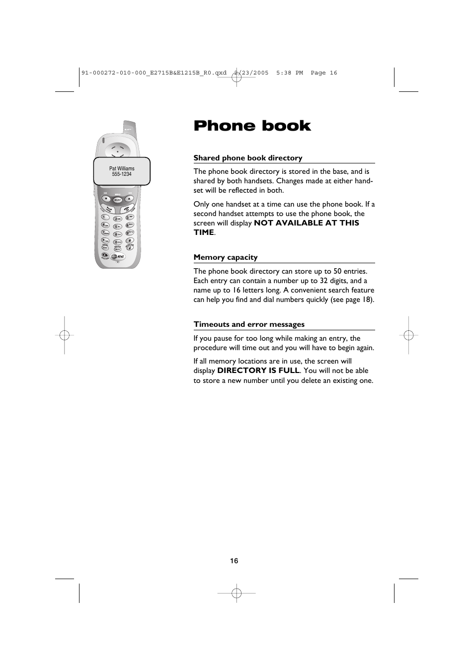 Phone book | AT&T E2715B User Manual | Page 18 / 28