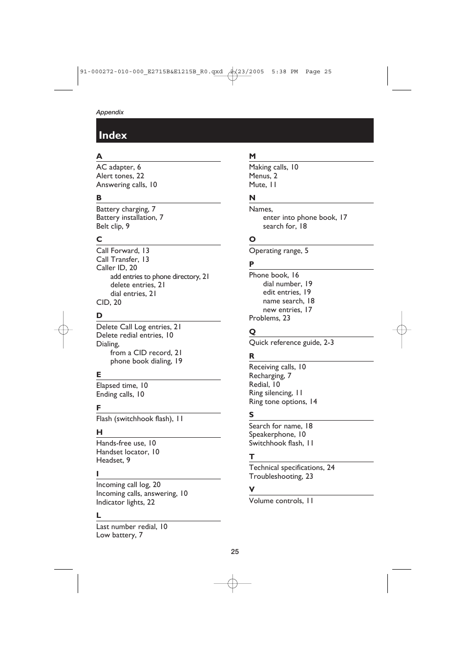 Index | AT&T E2715B User Manual | Page 27 / 28