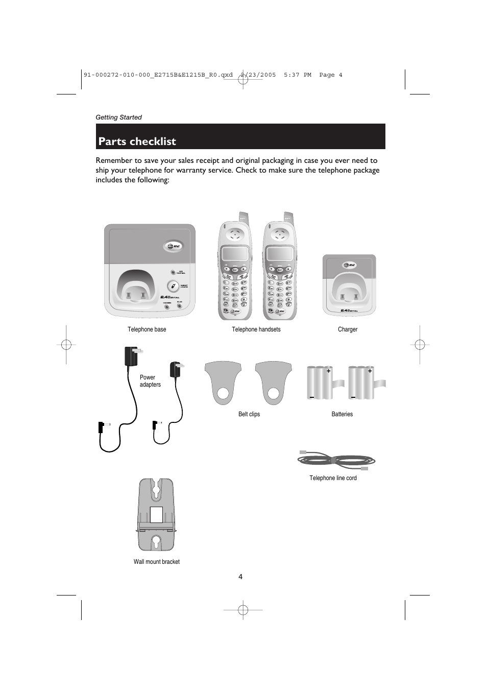 Parts checklist | AT&T E2715B User Manual | Page 6 / 28