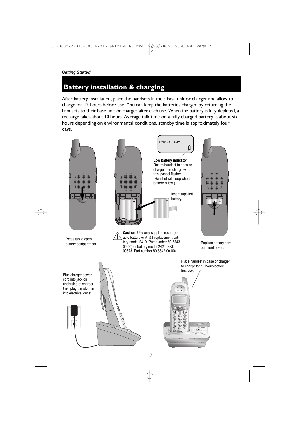 Battery installation & charging | AT&T E2715B User Manual | Page 9 / 28