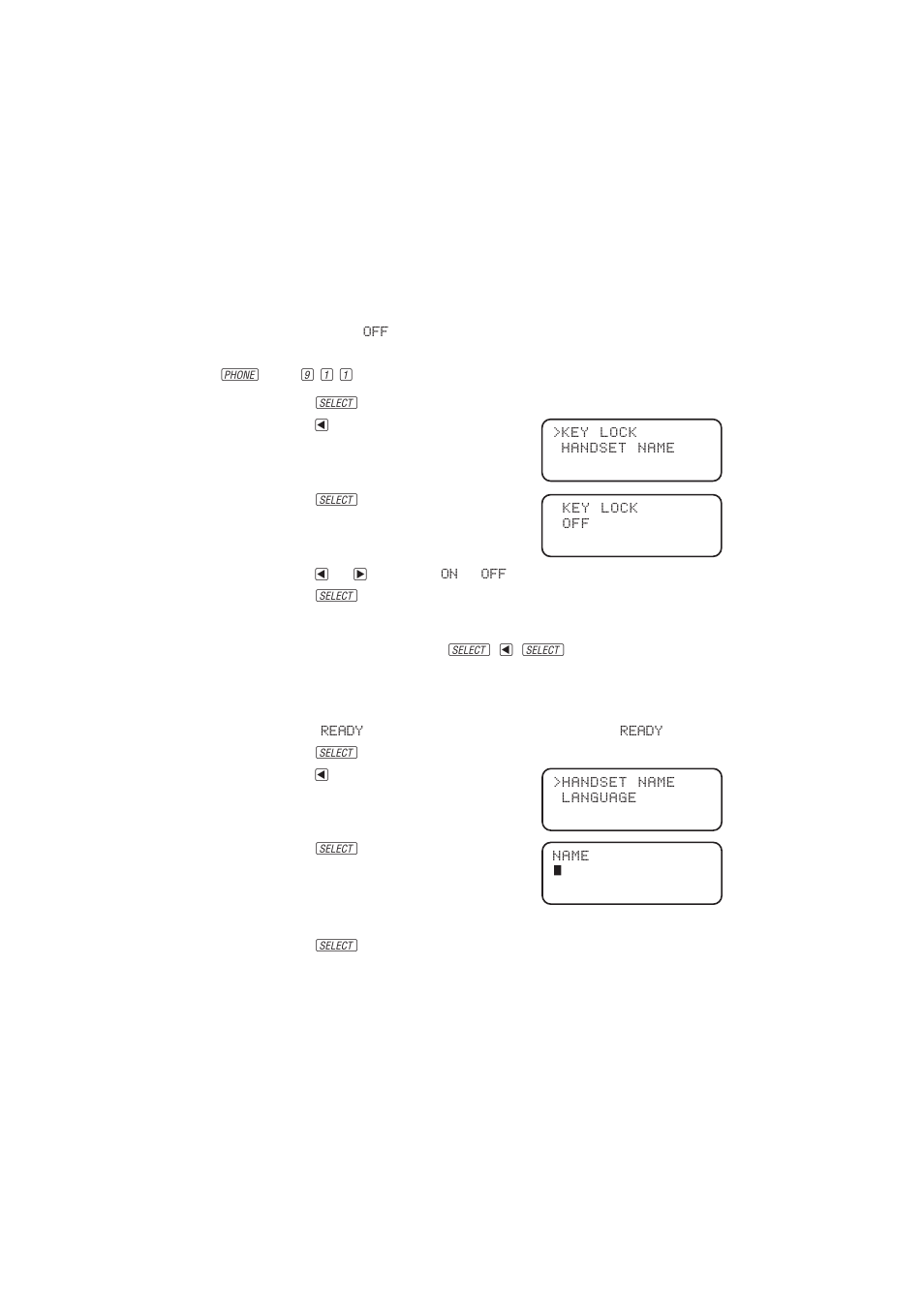 Feature setup, Key lock, Handset name | AT&T 2255 User Manual | Page 10 / 33