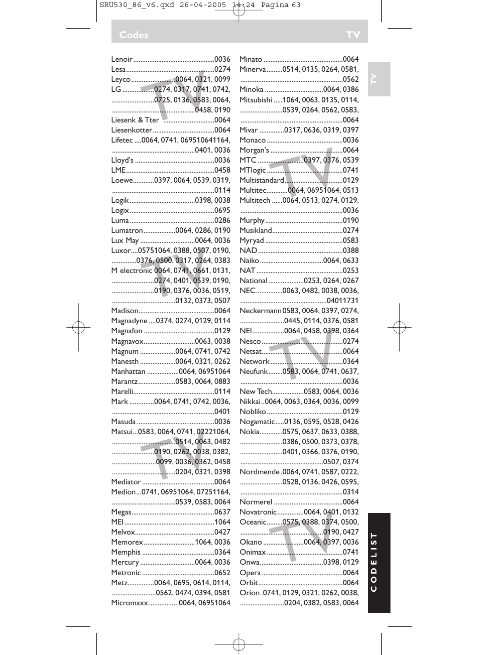 Philips Télécommande universelle User Manual | Page 63 / 76