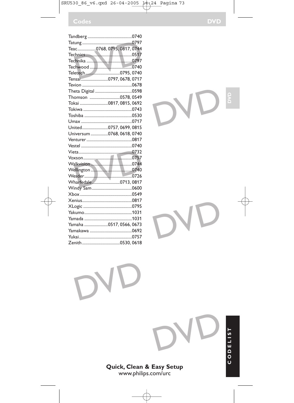Philips Télécommande universelle User Manual | Page 73 / 76