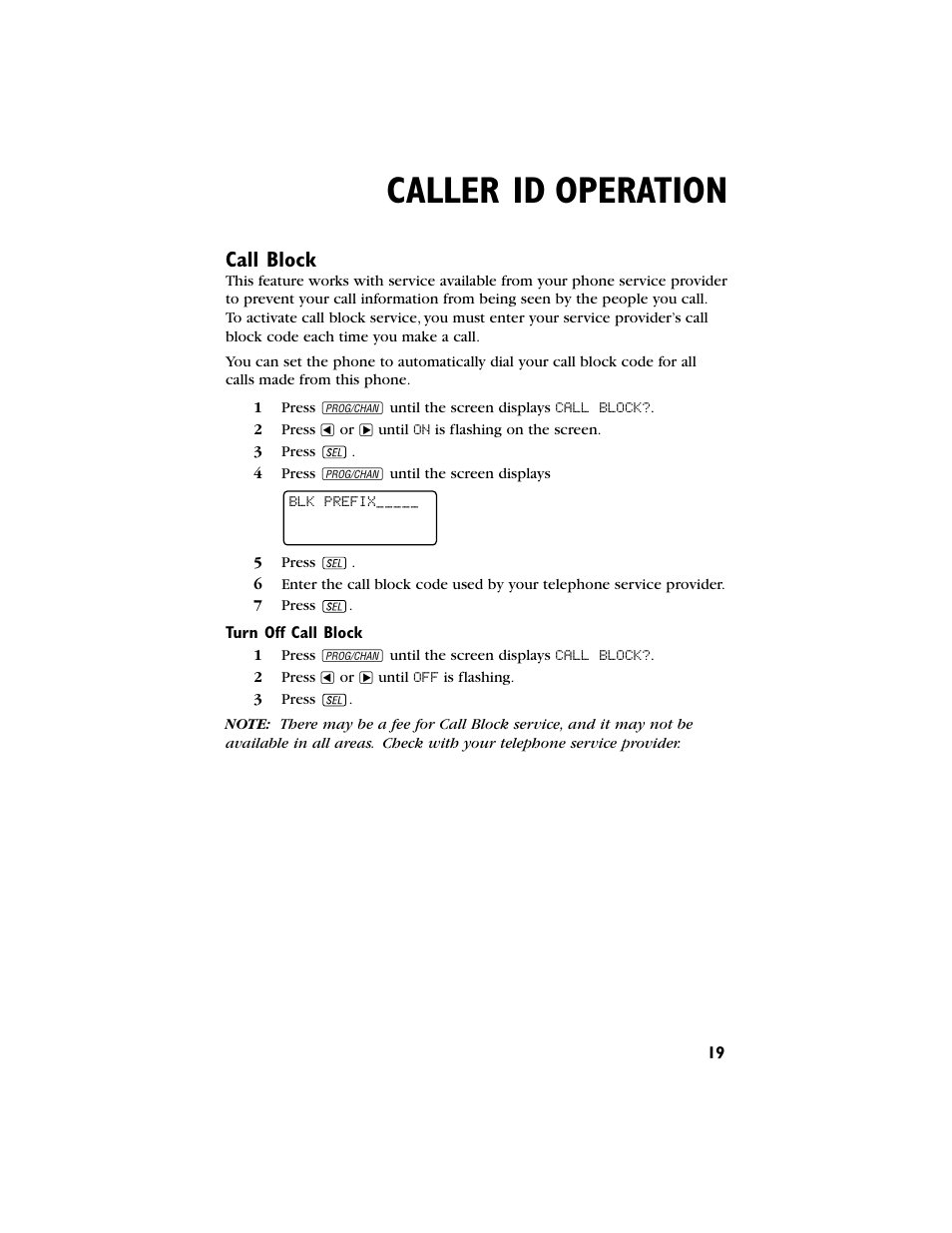 Caller id operation, Call block | AT&T 9230 User Manual | Page 20 / 25