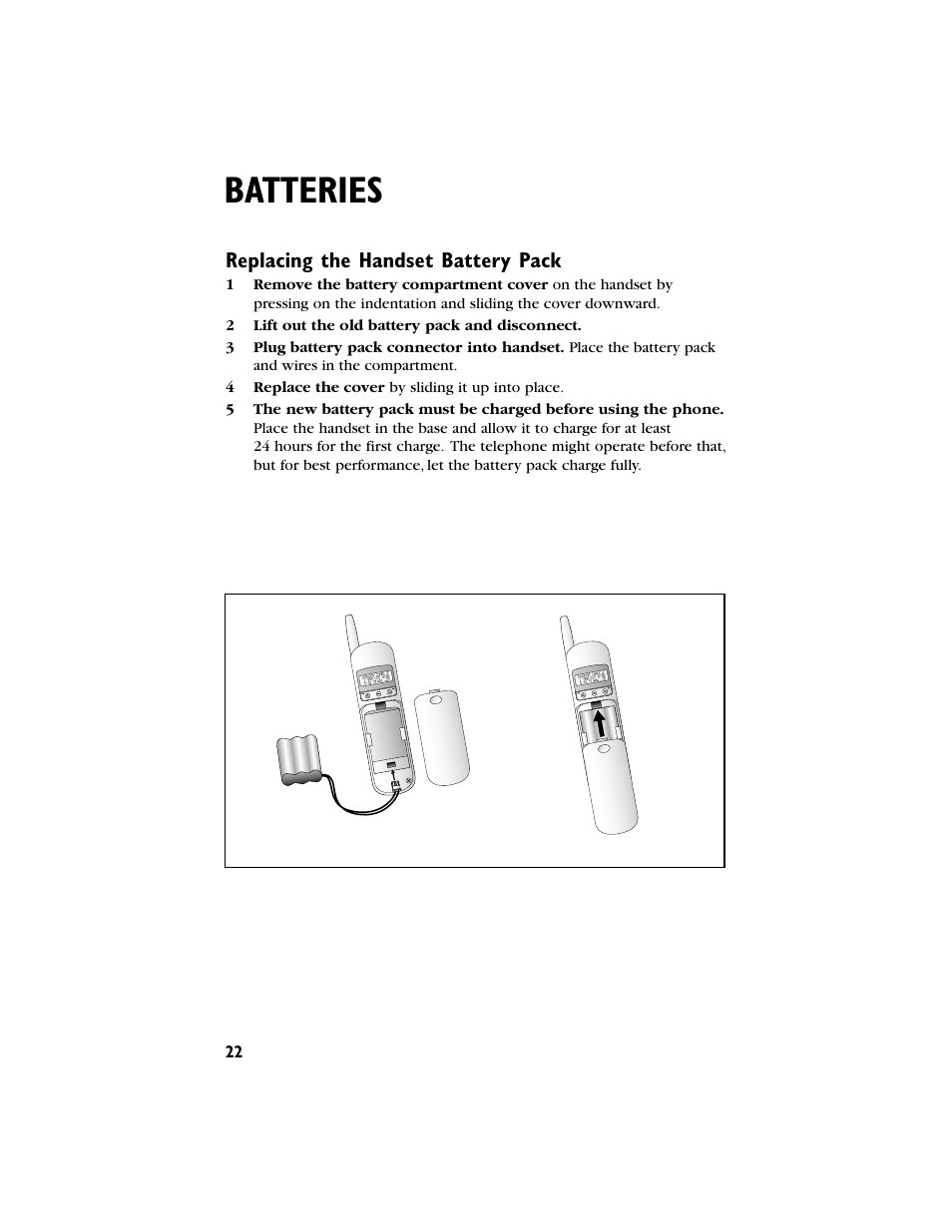 Batteries, Replacing the handset battery pack | AT&T 9230 User Manual | Page 23 / 25