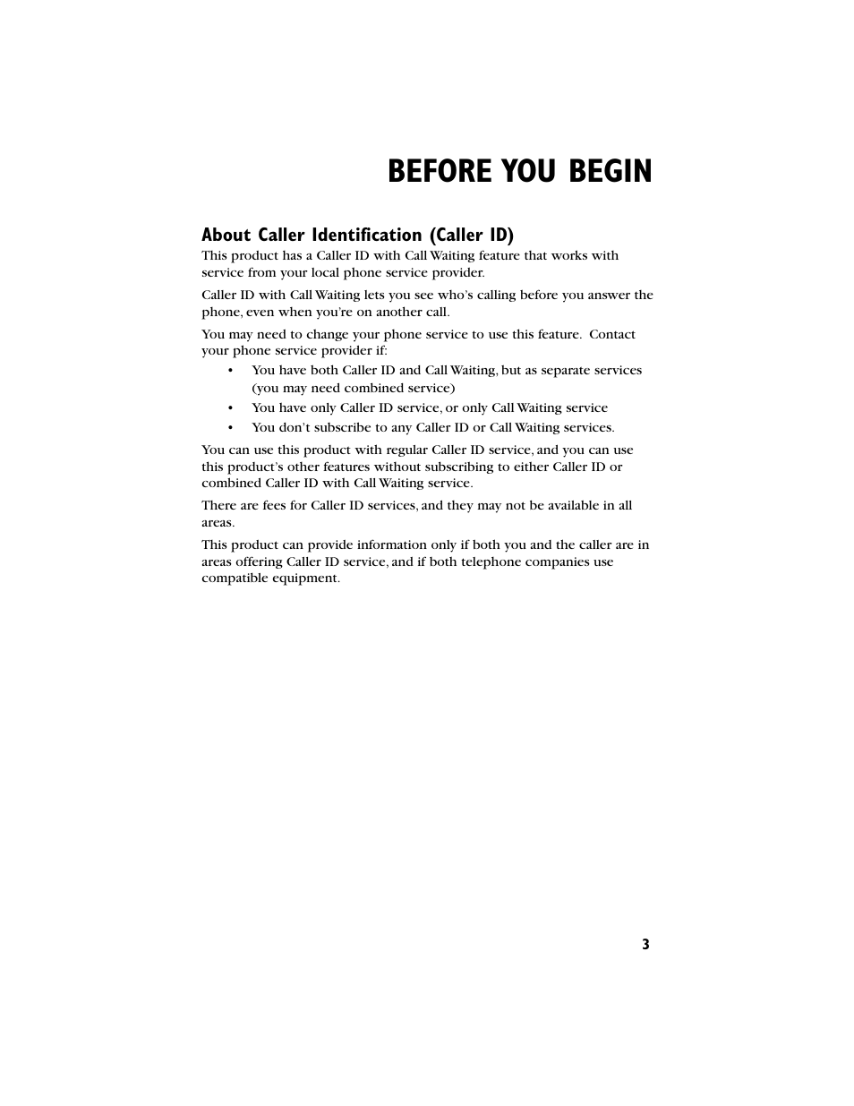 Before you begin, About caller identification (caller id) | AT&T 9230 User Manual | Page 4 / 25