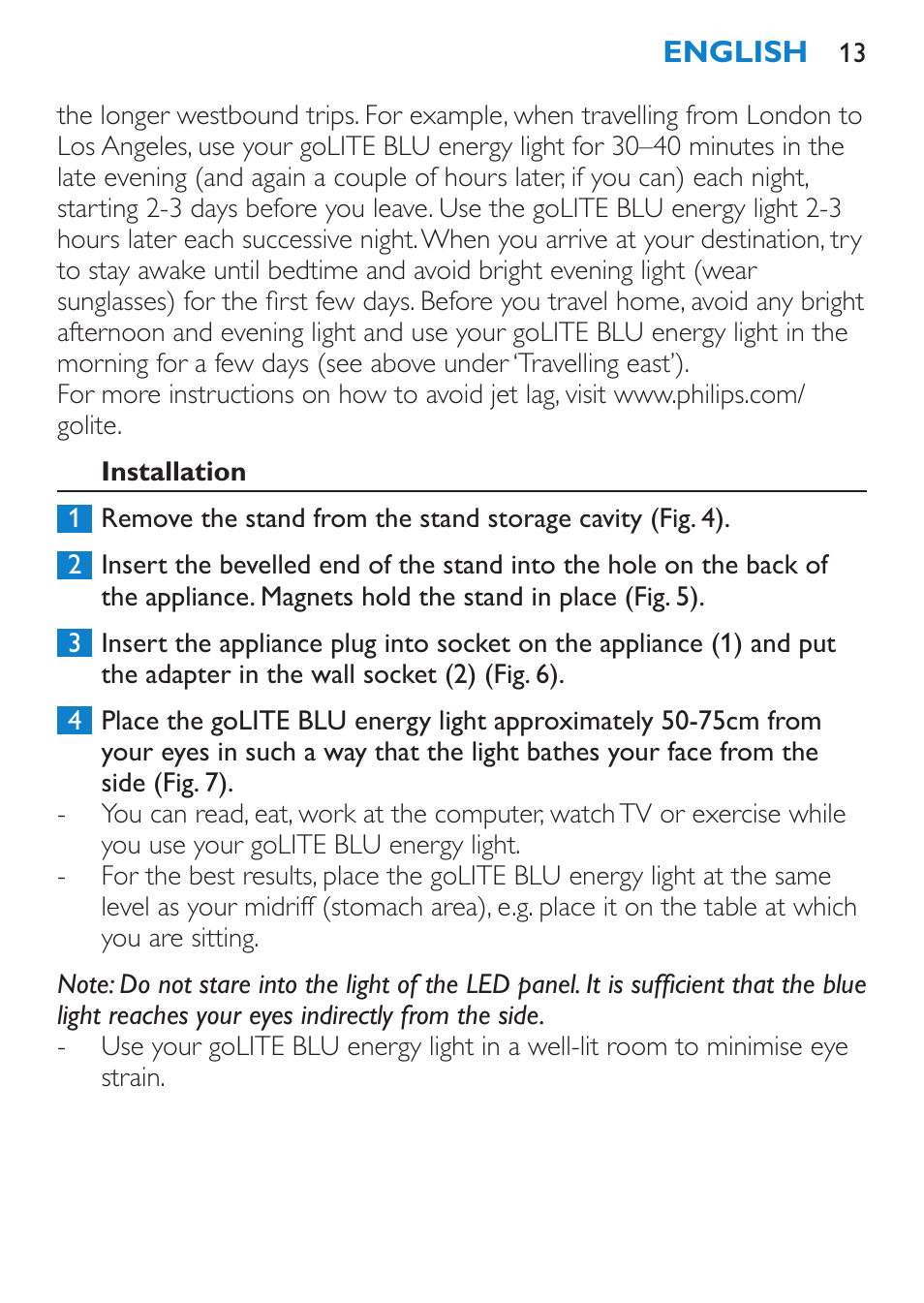 Installation | Philips goLITE BLU Lampe Energylight User Manual | Page 13 / 132