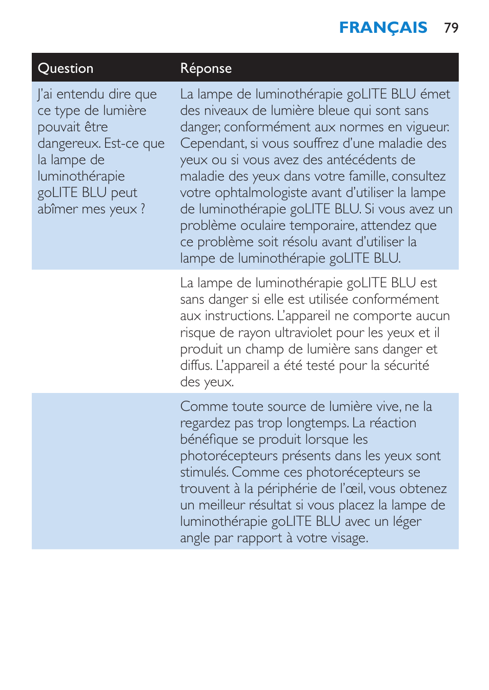 Philips goLITE BLU Lampe Energylight User Manual | Page 79 / 132