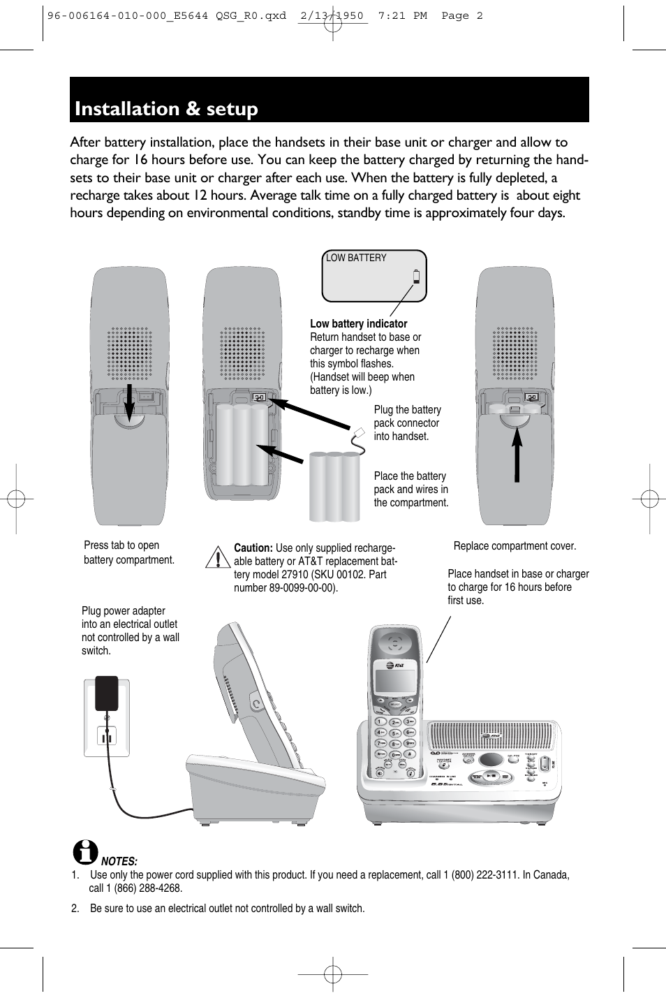 Installation & setup | AT&T 5643B User Manual | Page 2 / 4