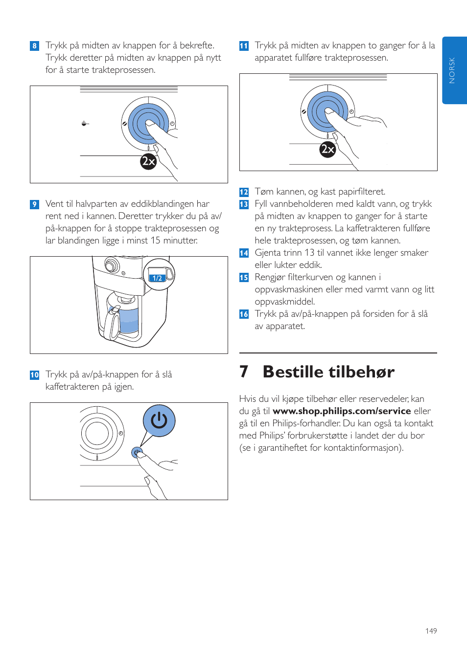 7 bestille tilbehør | Philips Grind & Brew Cafetière User Manual | Page 149 / 212