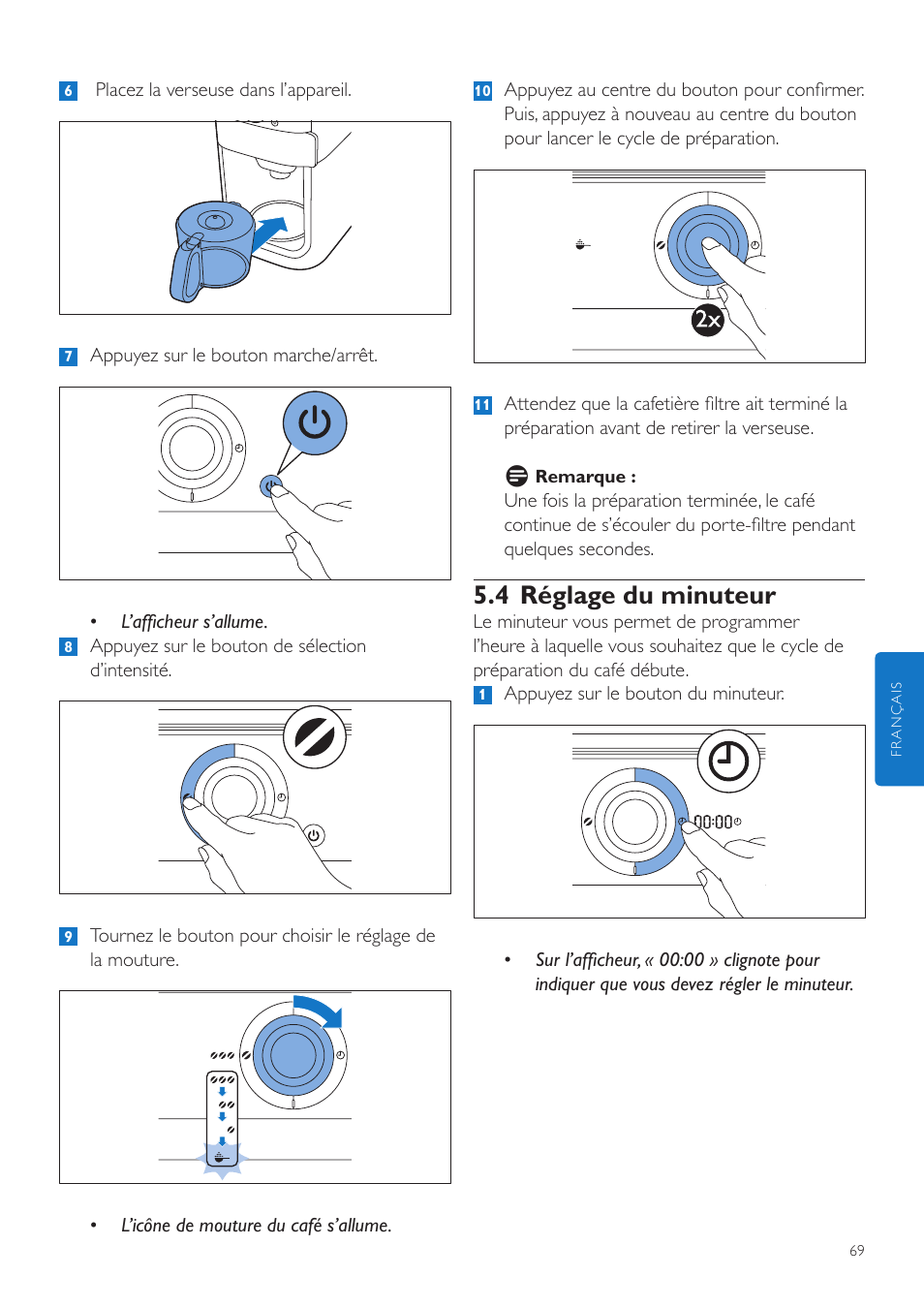 4 réglage du minuteur | Philips Grind & Brew Cafetière User Manual | Page 69 / 212