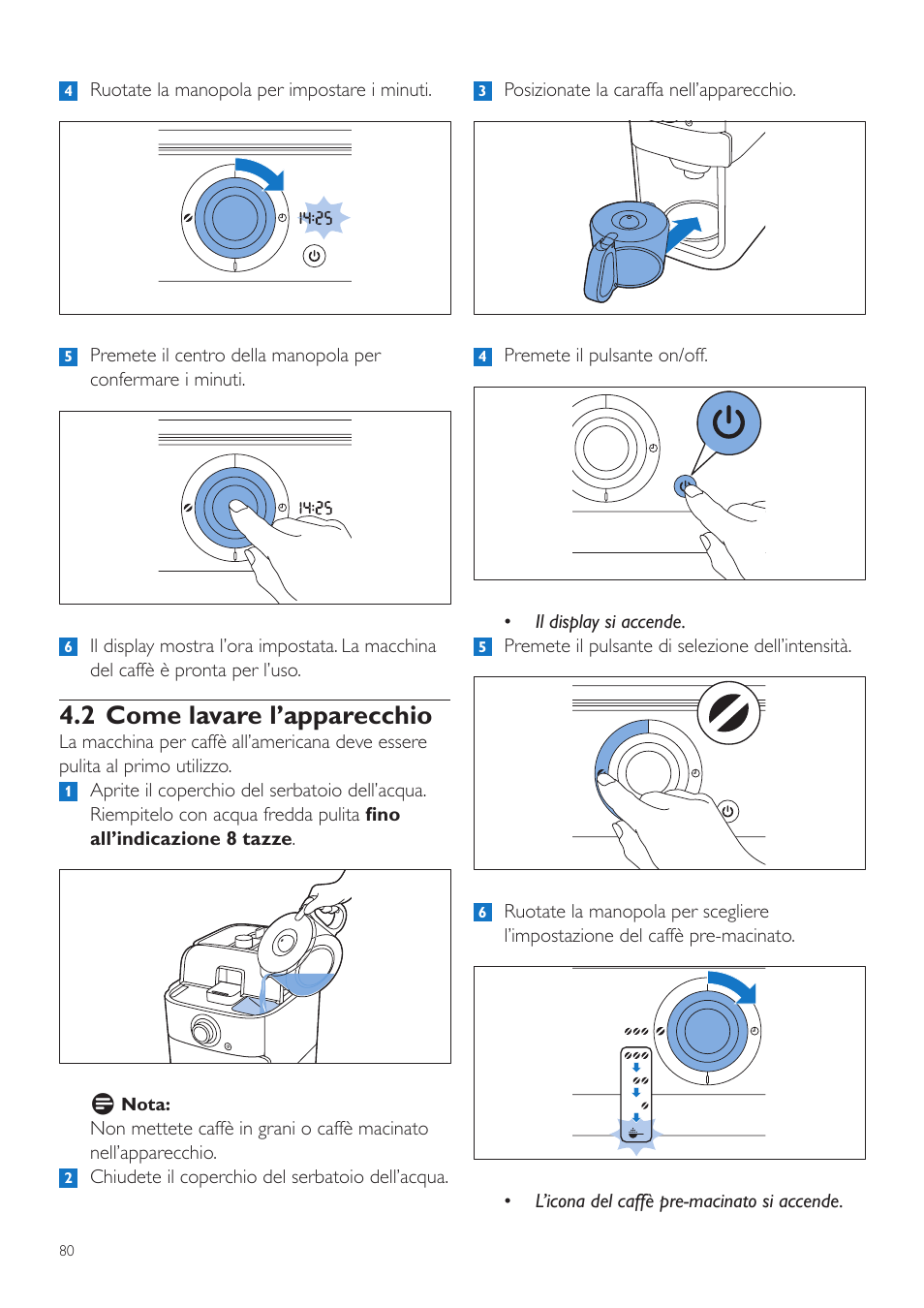 2 come lavare l’apparecchio | Philips Grind & Brew Cafetière User Manual | Page 80 / 212