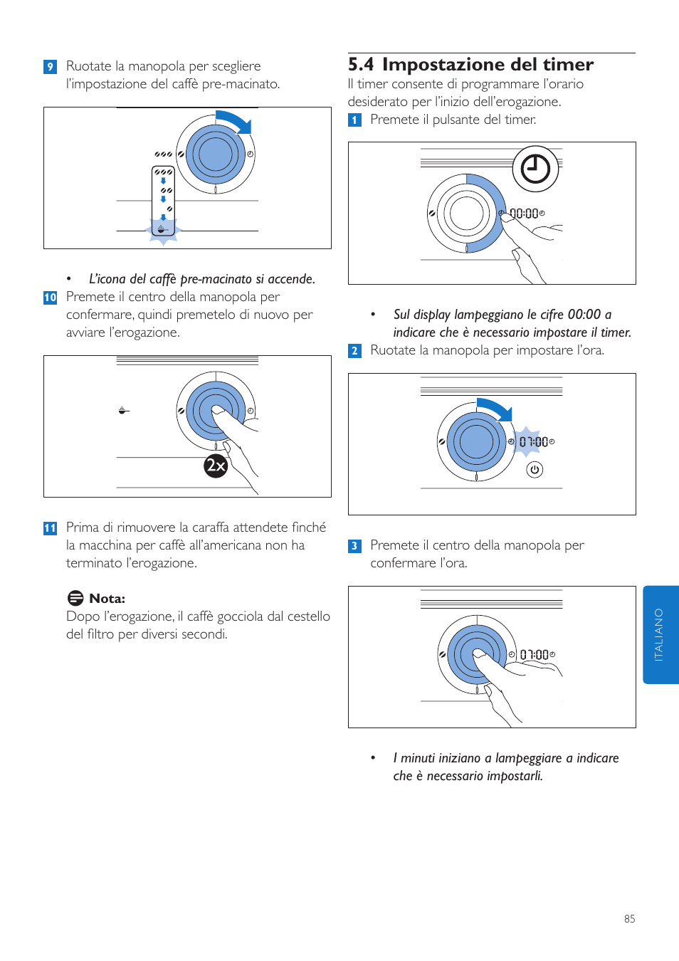 4 impostazione del timer | Philips Grind & Brew Cafetière User Manual | Page 85 / 212