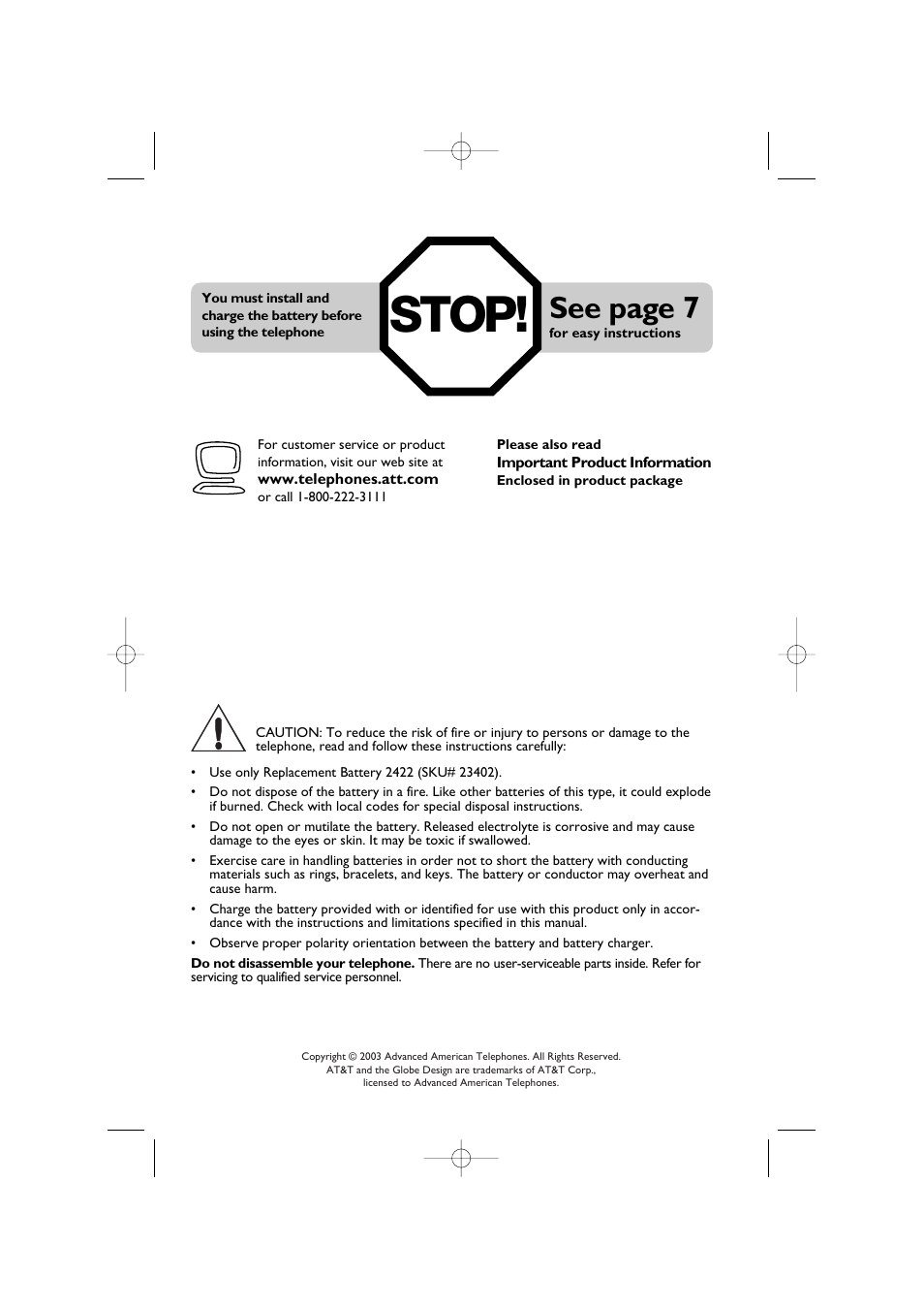 Stop, See page 7 | AT&T 1445/1145 User Manual | Page 2 / 32