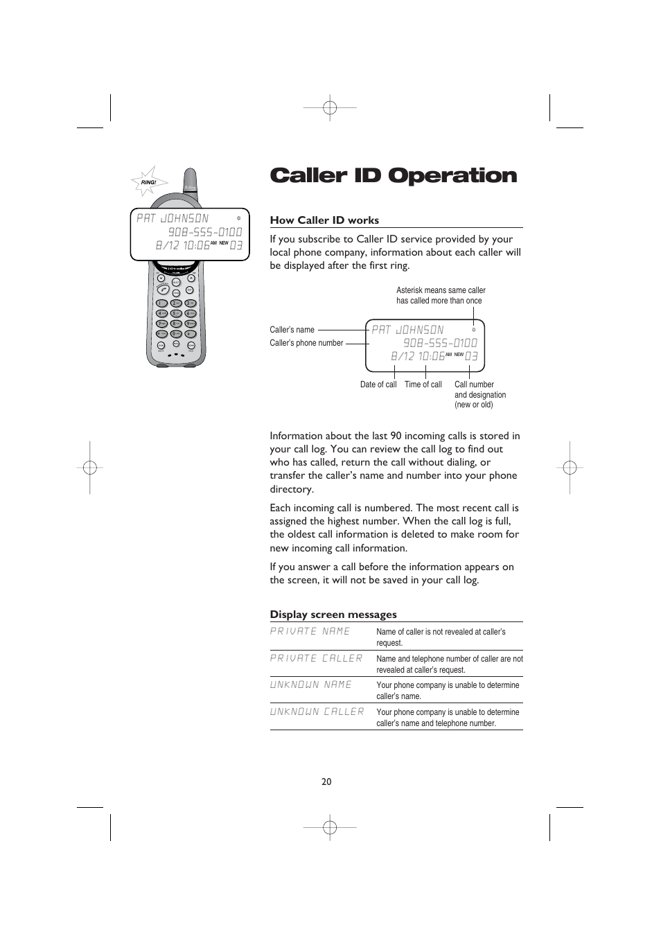 Caller id operation | AT&T 1445/1145 User Manual | Page 22 / 32